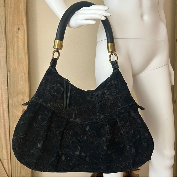 Spectacular lVintage R&Y Augousti black suede leather bronze handbag larg… - Picture 6 of 7